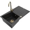 Granitový drez Mexen Cesar s 1 misou, odkapávačom a kuchynskou batériou Telma, čierny/strieborný - 6514-73-670200-50