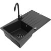 Granitový drez Mexen Cesar s 1 misou, odkapávačom a kuchynskou batériou Telma, čierny/strieborný - 6514-73-670200-70-B