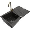 Granitový drez Mexen Cesar s 1 misou, odkapávačom a kuchynskou batériou Telma, čierna/zlatá - 6514-75-670200-50-B