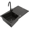 Granitový drez Mexen Cesar s 1 misou, odkapávačom a kuchynskou batériou Telma, čierna/zlatá - 6514-75-670200-70-B