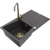 Granitový drez Mexen Cesar s 1 misou, odkapávačom a kuchynskou batériou Telma, čierna škvrnitá - 6514-76-670200-50