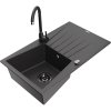 Granitový drez Mexen Cesar s 1 misou, odkapávačom a kuchynskou batériou Telma, čierna škvrnitá - 6514-76-670200-70-B