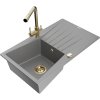 Granitový drez Mexen Cesar s 1 misou, odkapávačom a kuchynskou batériou Duero, sivý - 6514-71-671600-50