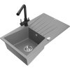 Granitový drez Mexen Cesar s 1 misou, odkapávačom a kuchynskou batériou Duero, sivý - 6514-71-671600-70