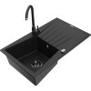 Granitový drez Mexen Cesar s 1 misou, odkapávačom a kuchynskou batériou Telma, čierny - 6514-77-670200-70-B