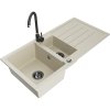 Granitový drez Mexen Andres s 1,5 miskou, odkapávačom a kuchynskou batériou Telma, béžový - 6515-69-670200-70