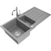 Granitový drez Mexen Andres s 1,5 misy, odkapávačom a kuchynskou batériou Carla, sivý - 6515-71-670700-00