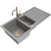 Granitový drez Mexen Andres s 1,5 misy, odkapávačom a kuchynskou batériou Carla, sivý - 6515-71-670700-50