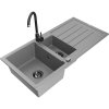 Granitový drez Mexen Andres s 1,5 misy, odkapávačom a kuchynskou batériou Telma, sivý - 6515-71-670200-70-B