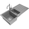 Granitový drez Mexen Andres s 1,5 misy, odkapávačom a kuchynskou batériou Carla, sivý - 6515-71-670700-71