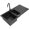 Granitový drez Mexen Andres s 1,5 miskou, odkapávačom a kuchynskou batériou Telma, čierny/strieborný - 6515-73-670200-70-B