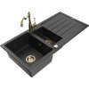 Granitový drez Mexen Andres s 1,5 miskou, odkapávačom a kuchynskou batériou Carla, čierny/strieborný - 6515-73-670700-50