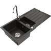 Granitový drez Mexen Andres s 1,5 misky, odkapávačom a kuchynskou batériou Telma, čierna/zlatá - 6515-75-670200-00