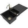 Granitový drez Mexen Andres s 1,5 misy, odkapávačom a kuchynskou batériou Carla, čierny - 6515-77-670700-50