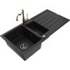 Granitový drez Mexen Andres s 1,5 misy, odkapávačom a kuchynskou batériou Carla, čierny - 6515-77-670700-50-B