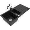 Granitový drez Mexen Andres s 1,5 misy, odkapávačom a kuchynskou batériou Carla, čierny - 6515-77-670700-70