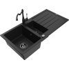 Granitový drez Mexen Andres s 1,5 misy, odkapávačom a kuchynskou batériou Carla, čierny - 6515-77-670700-70-B