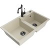 Mexen Tomas 2-komorový granitový drez s kuchynskou batériou Carla, béžová - 6516-69-670700-70