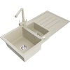 Granitový drez Mexen Andres s 1,5 miskou, odkapávačom a kuchynskou batériou Duero, béžový - 6515-69-671600-69