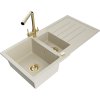 Granitový drez Mexen Andres s 1,5 misky, odkapávačom a kuchynskou batériou Duero, béžová farba - 6515-69-671600-50