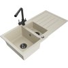 Granitový drez Mexen Andres s 1,5 misy, odkapávačom a kuchynskou batériou Duero, béžová farba - 6515-69-671600-70