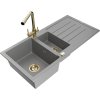 Granitový drez Mexen Andres s 1,5 misy, odkapávačom a kuchynskou batériou Duero, sivý - 6515-71-671600-50