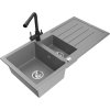 Granitový drez Mexen Andres s 1,5 misy, odkapávačom a kuchynskou batériou Duero, sivý - 6515-71-671600-70