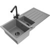 Granitový drez Mexen Andres s 1,5 misy, odkapávačom a kuchynskou batériou Duero, sivý - 6515-71-671600-70-B