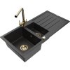 Granitový drez Mexen Andres s 1,5 misy, odkapávačom a kuchynskou batériou Duero, čierna/strieborná - 6515-73-671600-50