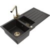 Granitový drez Mexen Andres s 1,5 misy, odkapávačom a kuchynskou batériou Duero, čierna/zlatá - 6515-75-671600-50