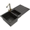 Granitový drez Mexen Andres s 1,5 misy, odkapávačom a kuchynskou batériou Duero, čierna/zlatá - 6515-75-671600-50-B