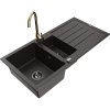 Granitový drez Mexen Andres s 1,5 misky, odkapávačom a kuchynskou batériou Telma, čierna/zlatá - 6515-75-670200-50-B