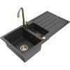 Granitový drez Mexen Andres s 1,5 misky, odkapávačom a kuchynskou batériou Telma, čierna škvrnitá - 6515-76-670200-50