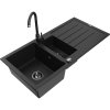 Granitový drez Mexen Andres s 1,5 misky, odkapávačom a kuchynskou batériou Telma, čierny - 6515-77-670200-70-B