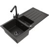 Granitový drez Mexen Andres s 1,5 misy, odkapávačom a kuchynskou batériou Duero, čierna/zlatá - 6515-75-671600-70-B
