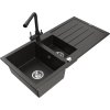 Granitový drez Mexen Andres s 1,5 misy, odkapávačom a kuchynskou batériou Duero, čierna/zlatá - 6515-75-671600-70