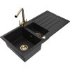 Granitový drez Mexen Andres s 1,5 misy, odkapávačom a kuchynskou batériou Duero, čierny - 6515-77-671600-50