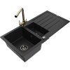 Granitový drez Mexen Andres s 1,5 misy, odkapávačom a kuchynskou batériou Duero, čierny - 6515-77-671600-50-B