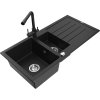 Granitový drez Mexen Andres s 1,5 misy, odkapávačom a kuchynskou batériou Duero, čierny - 6515-77-671600-70