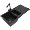 Granitový drez Mexen Andres s 1,5 misy, odkapávačom a kuchynskou batériou Duero, čierny - 6515-77-671600-70-B