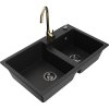 Granitový drez Mexen Tomas s 2 misami a kuchynskou batériou Telma, čierny - 6516-77-670200-50-B