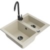 Granitový drez Mexen Carlos s 1,5 miskou a kuchynskou batériou Telma, béžový - 6518-69-670200-70
