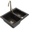 Granitový drez Mexen Carlos s 1,5 miskou a kuchynskou batériou Telma, čierna/zlatá metalíza - 6518-75-670200-50