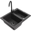 Granitový drez Mexen Carlos s 1,5 misky a kuchynskou batériou Telma, čierna škvrnitá - 6518-76-670200-70-B