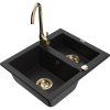 Granitový drez Mexen Carlos s 1,5 miskou a kuchynskou batériou Telma, čierny - 6518-77-670200-50