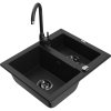 Granitový drez Mexen Carlos s 1,5 miskou a kuchynskou batériou Telma, čierny - 6518-77-670200-70-B