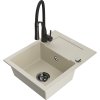 Granitový drez Mexen Enzo s 1 misou, odkapávačom a kuchynskou batériou Aster, béžový - 6506-69-73450-70-B