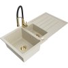 Granitový drez Mexen Andres s 1,5 miskou, odkapávačom a kuchynskou batériou Aster, béžový - 6515-69-73450-57-G