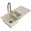 Granitový drez Mexen Andres s 1,5 miskou, odkapávačom a kuchynskou batériou Aster, béžový - 6515-69-73450-57-B