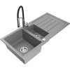 Granitový drez Mexen Andres s 1,5 misy, odkapávačom a kuchynskou batériou Aster, sivý - 6515-71-73450-07